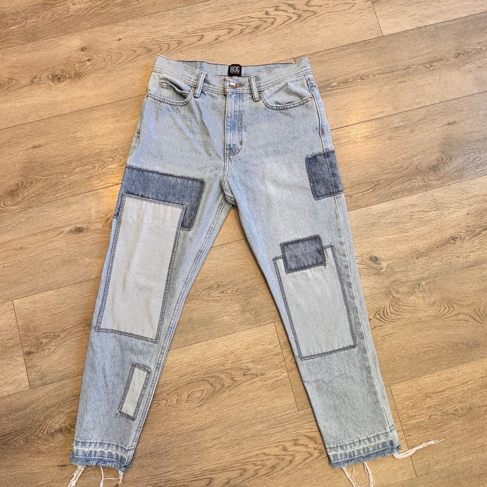 BDG Urban Outfitters Dad Jeans Slim Taper Fit Patchwork Light Wash Size 10 30x30